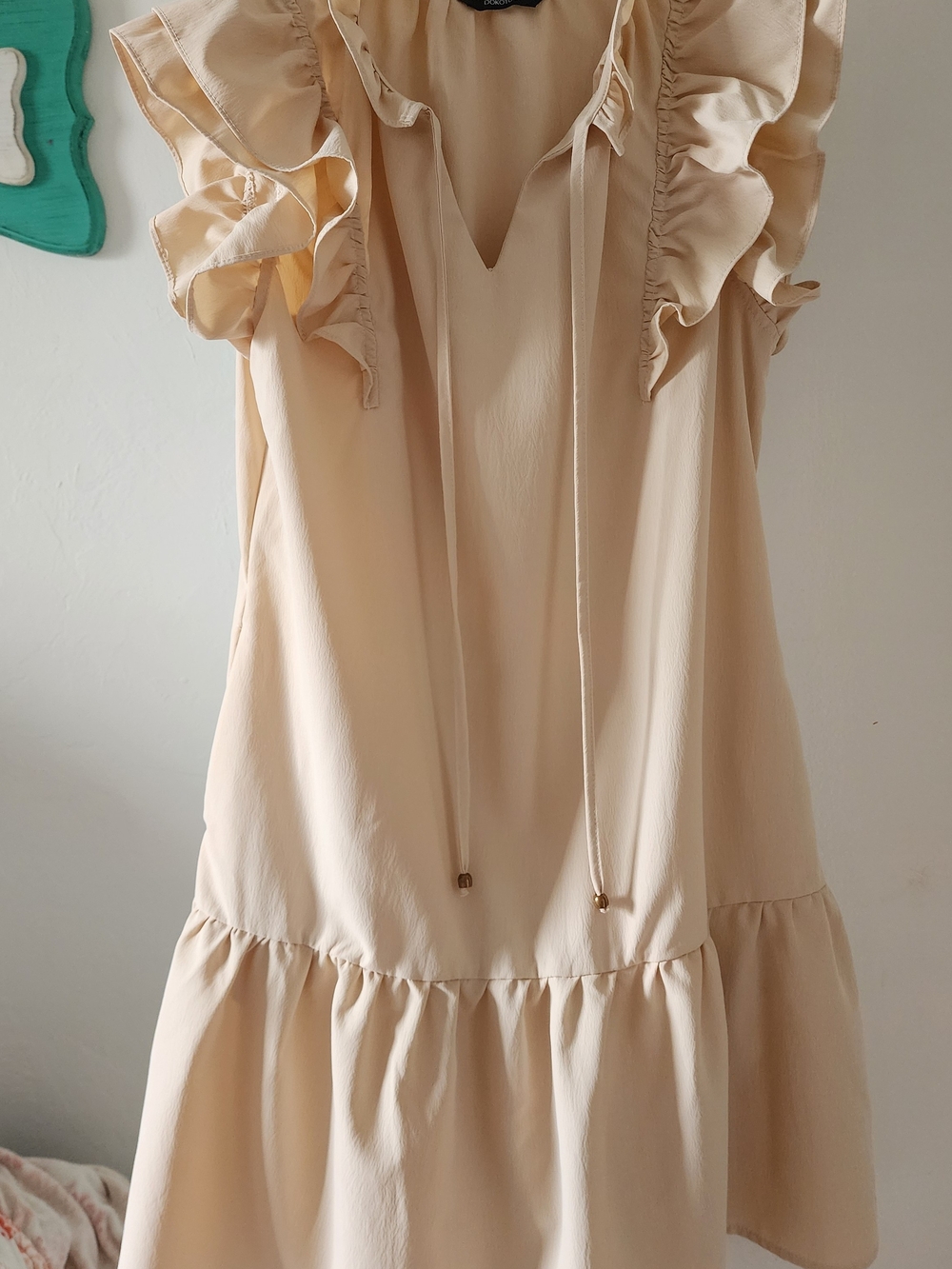 Ruffle Sleeve Tie-Front Mini Dress in Cream